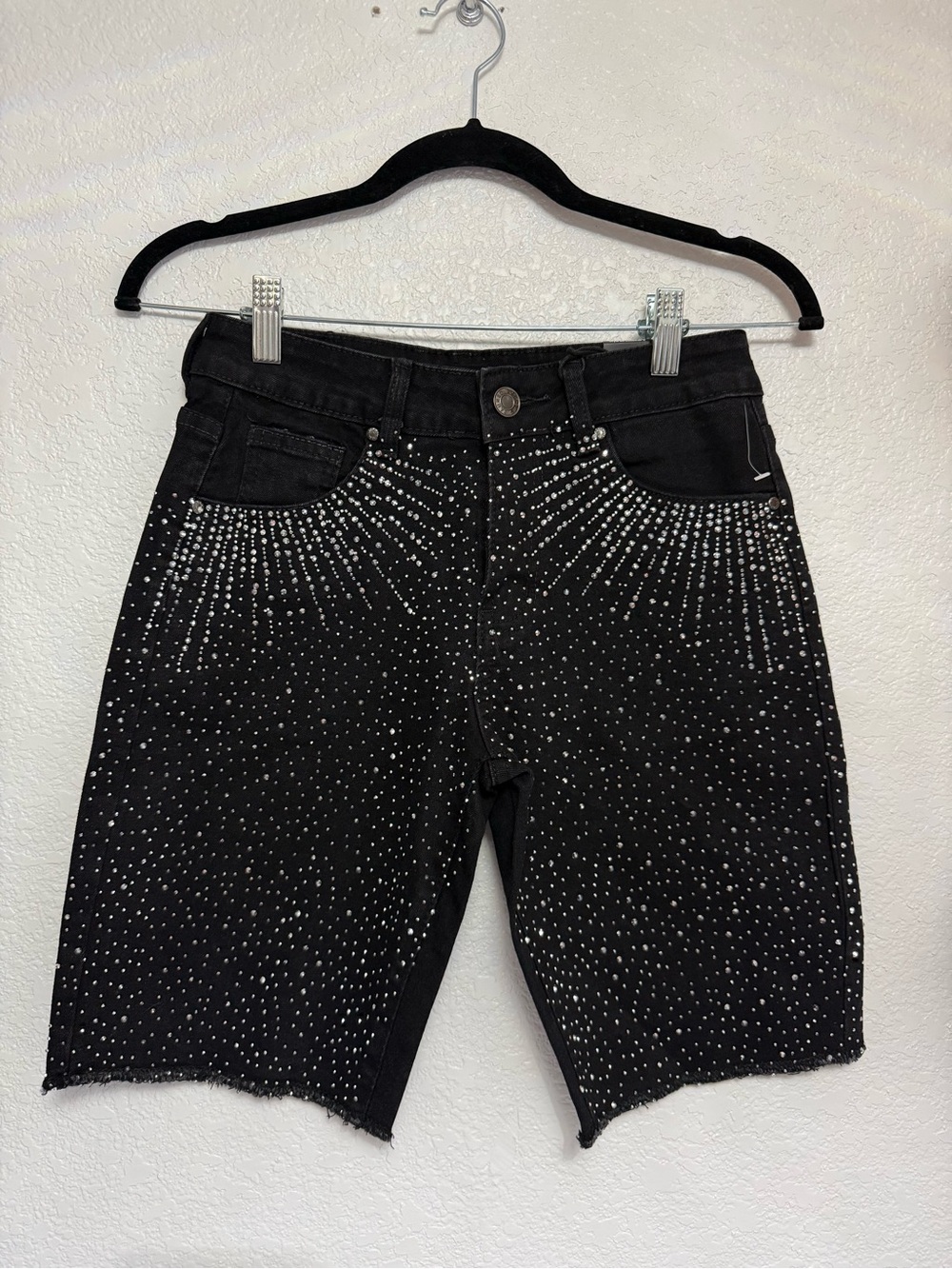 Boys Black Rhinestone Denim Shorts